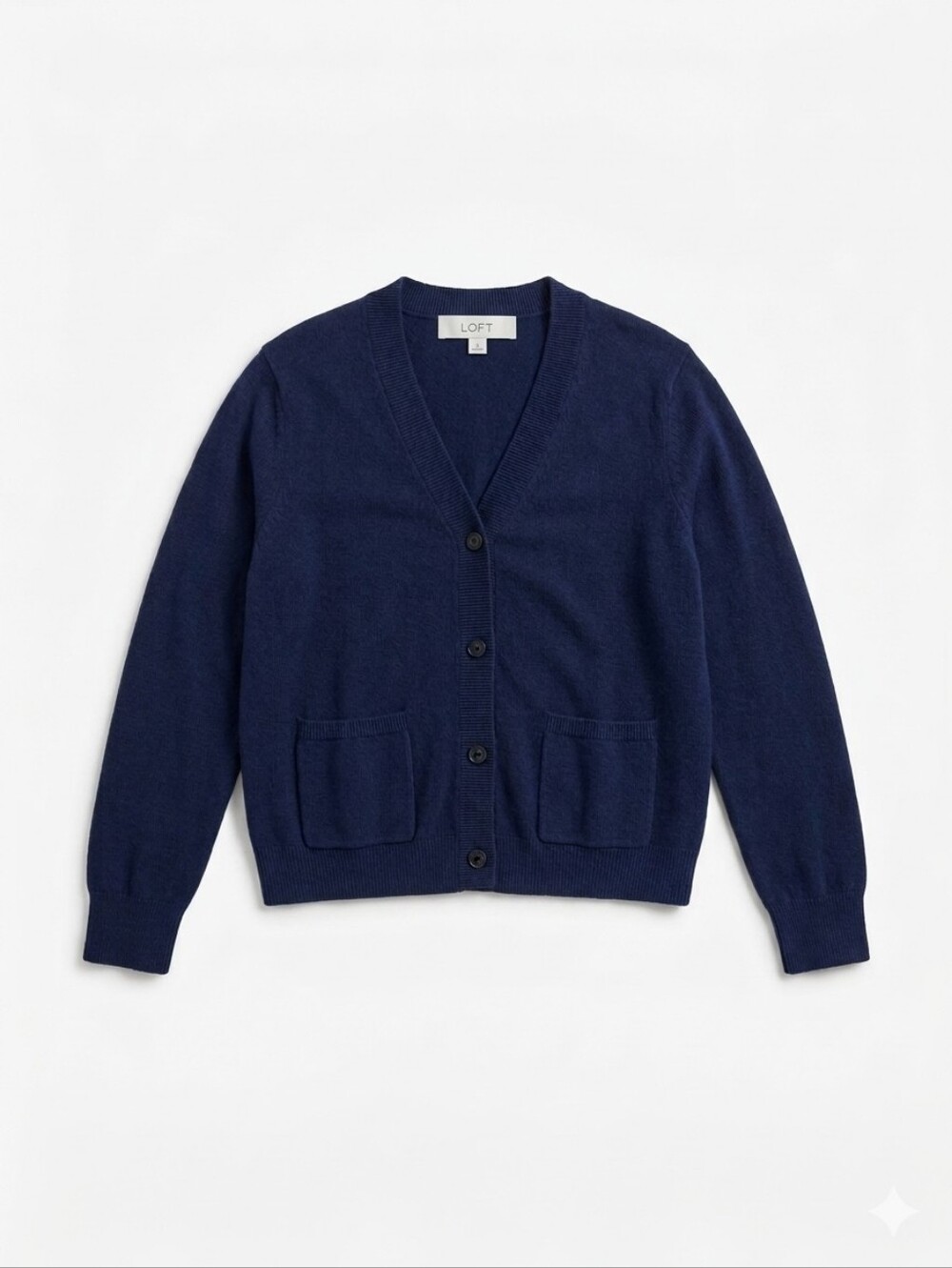 LOFT Navy V-Neck Button-Up Cardigan with Patch Pockets